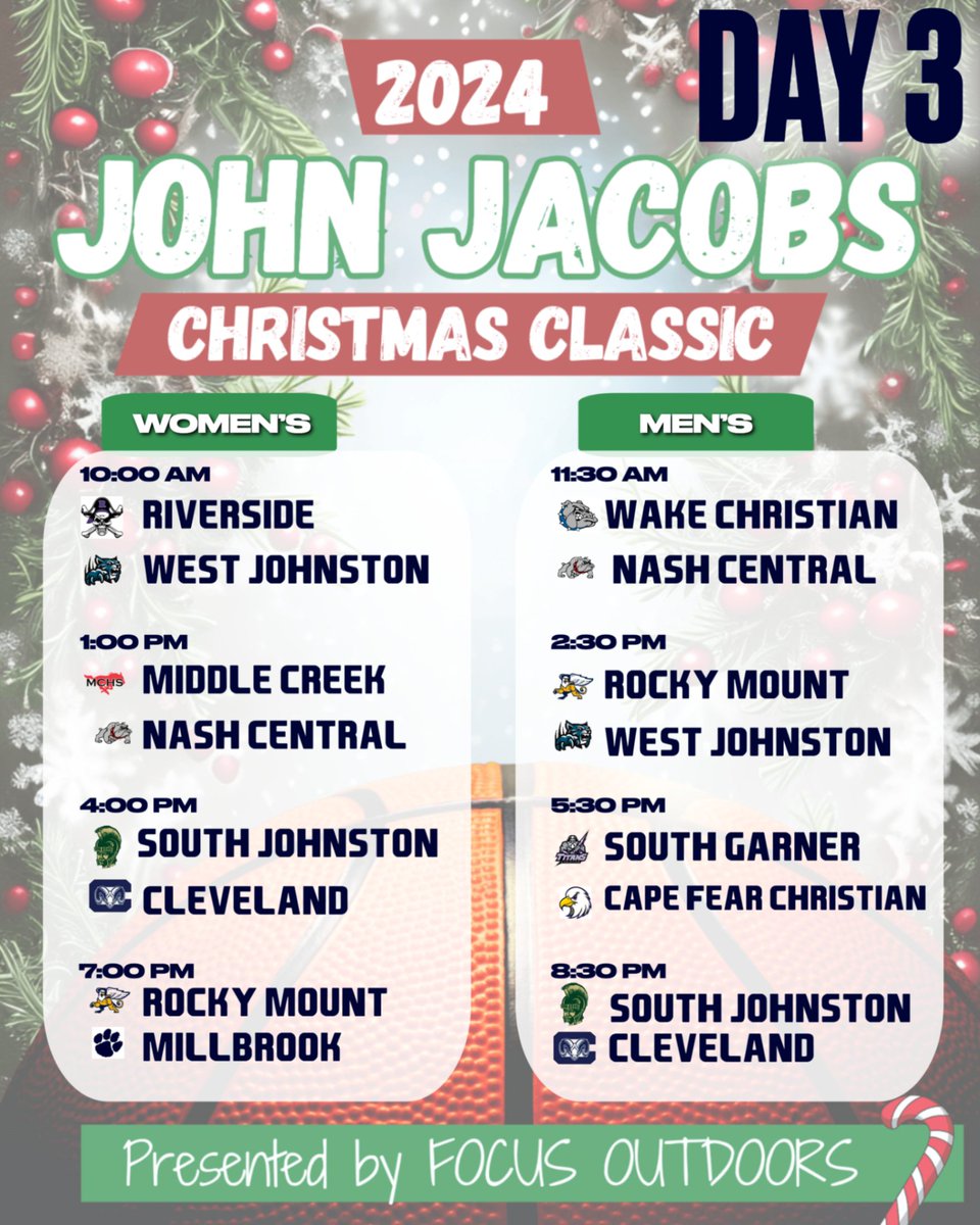 🏀 John Jacobs Classic Day 3 Schedule
🎟 bit.ly/GoRamsTickets
🏆 Championship Games at 7 &amp; 8:30
👏 Sponsored by:
facebook.com/thecreteguys