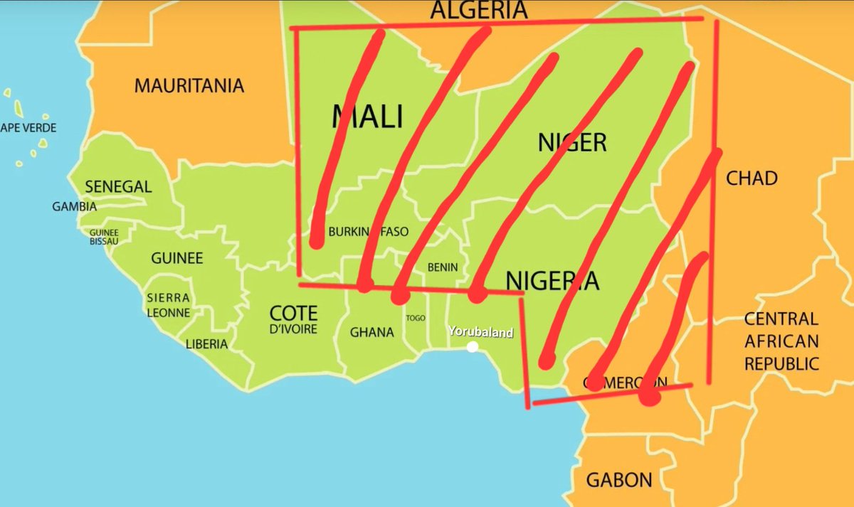 Lanretweet's tweet photo. To the religiously brainwashed Yorubas, if anything sub, this whole area, Mali, Niger Republic, Northern Nigeria, and others will not spare you. Wise up. https://t.co/Uim2knpw4y