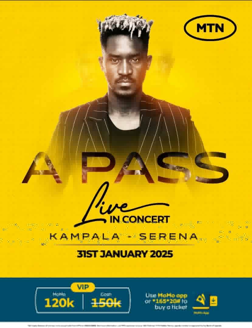 mtnug's tweet photo. Get ready to vibe with the one and only A Pass Live in Concert. Join us on 31st January 2025 at Kampala Serena for an unforgettable night.
ποΈ Tickets:
VIP: UGX 120k on MoMo. | 150k at the gate.
#BuyTicketsWithMoMo #APassLive https://t.co/tg2PfvzHn6