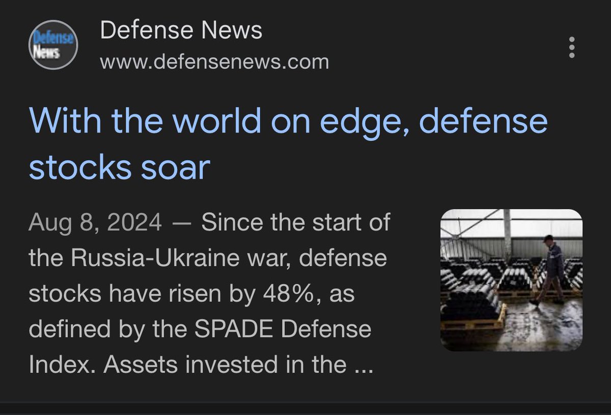 DefendD1787's tweet photo. @elonmusk Since the start of the Russia-Ukraine war, defense stocks have risen by 48%, as defined by the SPADE Defense Index. https://t.co/VyGyHmePXY
