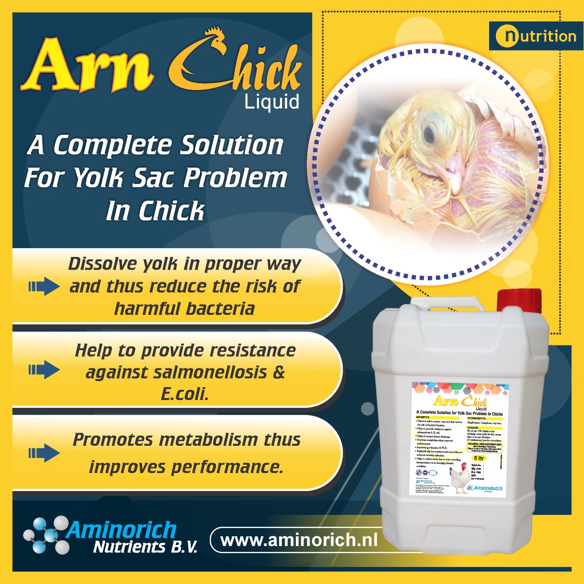 aminorichbv's tweet photo. Arn Chick Liquid: A Complete Solution for Yolk Sac Problems in Chicks and Prevents Early Chick Mortality and Ultimate Yolk Dissolver.
#aminorich #AminorichNutrientsBV #animalfeedsupplements #animalmedicine #poultryfeedsupplements #ArnChickLiquid #ArnChick #YolkDissolver #Chicks https://t.co/NiJ4CcXczf