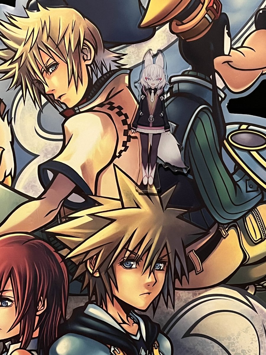 aroadroller's tweet image. did you know, that Tenma appears on the kingdom hearts 2 standee. she was set to appear in the game, but was removed due to already having an angry difficult to understand duck. #kanpainiki