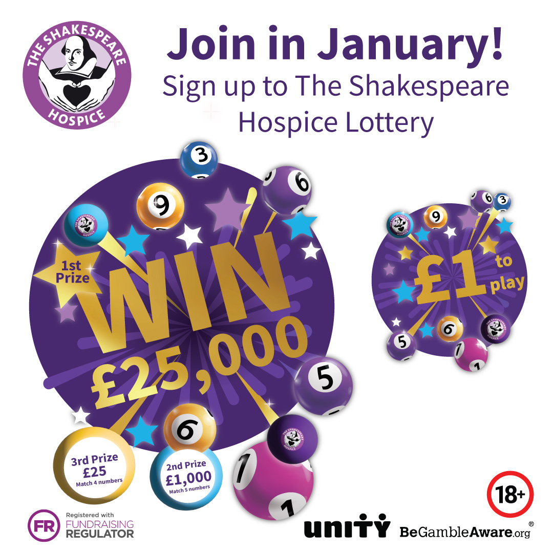✨ New Year, New Opportunities to Win! ✨

This January, join The Shakespeare Hospice Lottery and make a difference while chasing the chance to win up to £25,000!

👉 Sign up today ow.ly/KMC650UuSOi
(Age restrictions apply.)