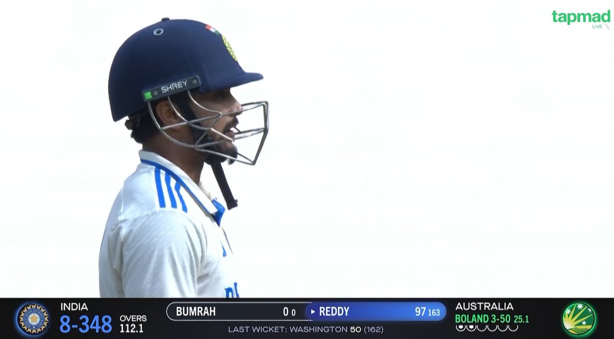 _FaridKhan's tweet photo. Nitish Kumar Reddy is batting on 97* and he's refusing singles for his team. Team India comes first for him, his maiden hundred can wait. What mindset, what a man 🇮🇳🔥

#AUSvIND #tapmad #DontStopStreaming #CatchEveryMatch https://t.co/pRk2iXjwvY