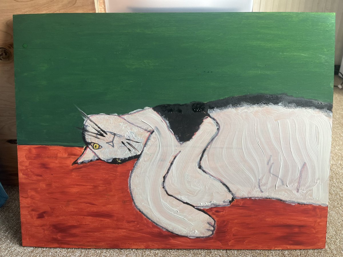 久々に絵を描いた。
「寝返る猫」