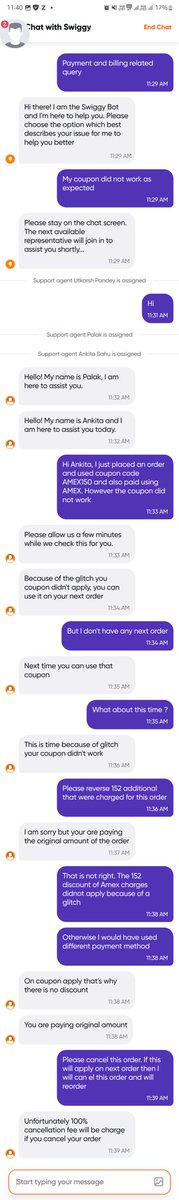 ashutosh9910's tweet photo. @SwiggyCares Now a days #AI bots are intelligent. Please use those https://t.co/Ap4DNSv09m