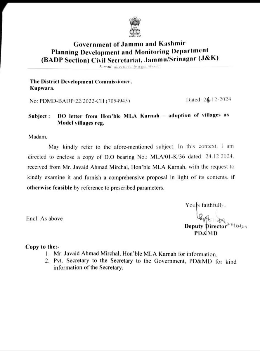 MLA_Karnah's tweet photo. Adoption of villages as MODEL VILLAGE under BADP. 
Assembly Constituency 01-Karnah
@OmarAbdullah @JKNC_ @OfficeOfLGJandK https://t.co/Ib3UJDZbsH