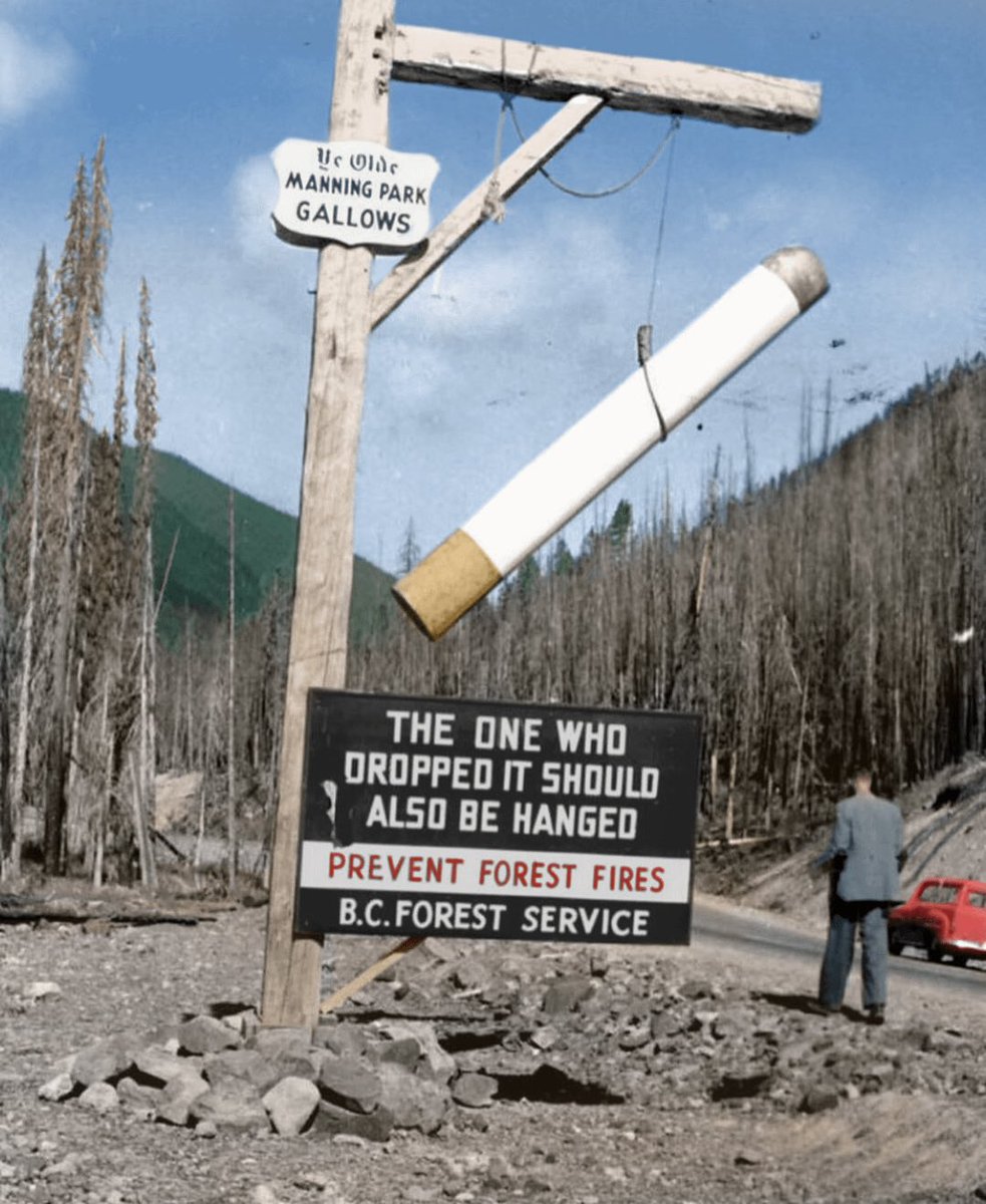 The Prevent Forest Fire sign in Manning Park, BC in the 1950s