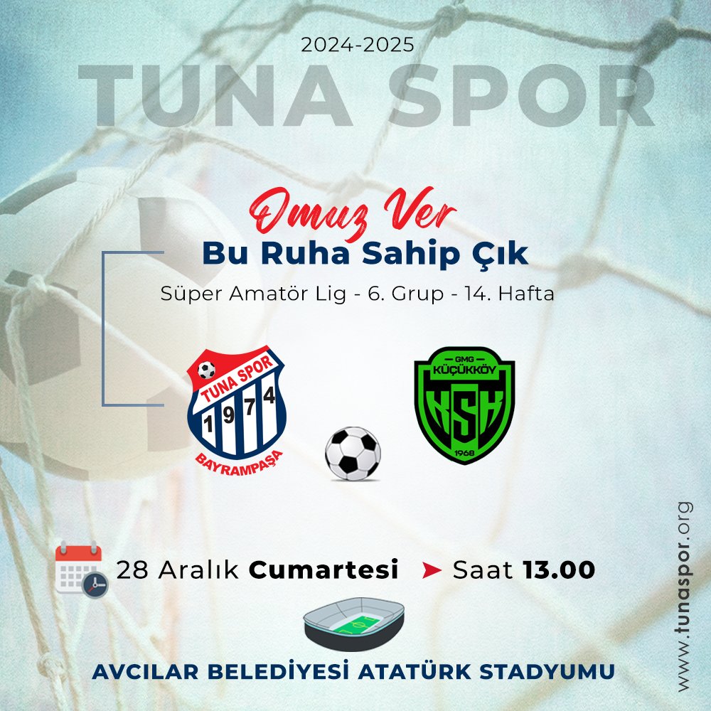 ⚽️ Haydi Tuna! 🔵🔴

Şimdi kazanma zamanı 💪

🗓 Süper Amatör Lig 14. hafta mücadelesinde rakibimiz Küçükköy Spor. 

#TunaSpor #Bayrampaşa #SüperAmatörLig #SAL
