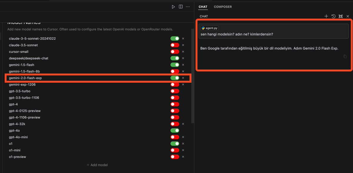 gryhkn's tweet image. toplanın cursor&apos;ı nasıl bedava kullanabileceğinizi göstericem.

google&apos;ın yeni çıkardığı gemini 2.0 flash modeli bedava. 

sınırlaması da şöyle: dakikada 15 rpm yani requests per minute, 1 milyon tpm yani tokens per minute ve 1500 rpd yani requests per day. ama zaten dakikada 15…