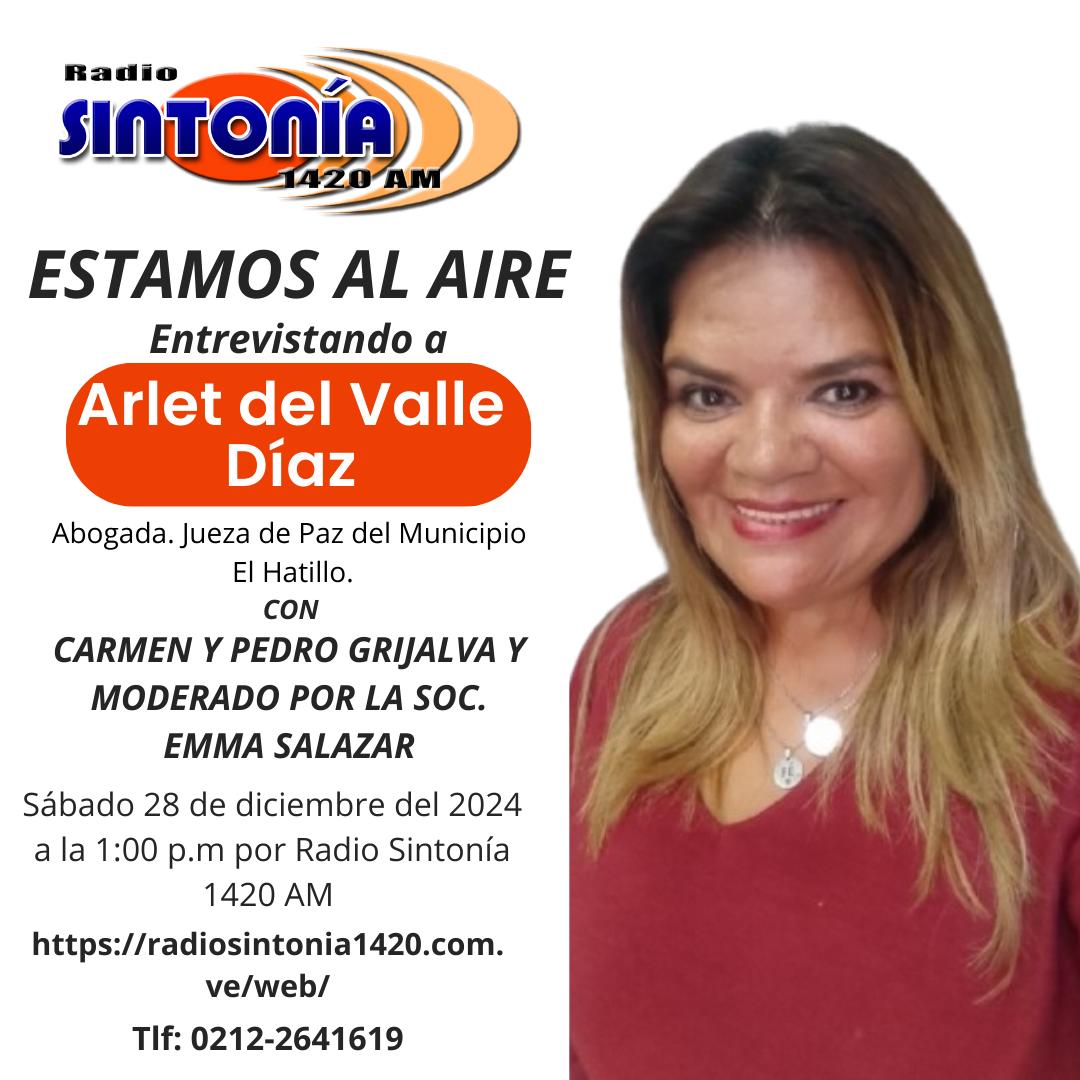 ecorina's tweet image. ¡Buenos días! ☀️😃🎙️ Invitados a escuchar por @Sintonia1420am HOY sáb 28 Dic 24  en "#EstamosalAire" a las Abogadas Isimar Sánchez, María Martinez y a Arlet Díaz, Juez de Paz.

Desde la 1pm por: radiosintonia1420.com.ve

Y participa con tus preguntas y comentarios ¡Chat en vivo!