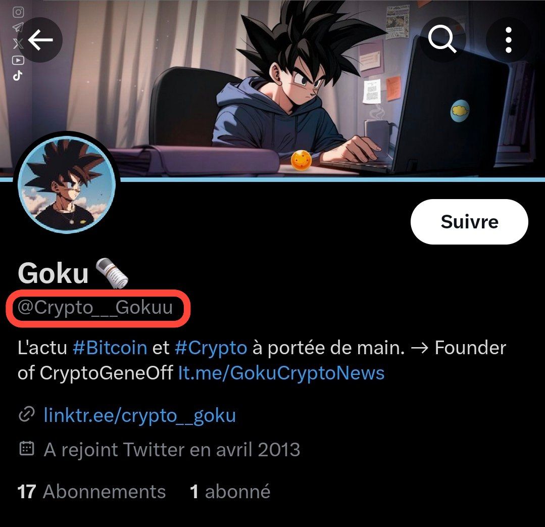 Crypto__Goku's tweet photo. 🚨 Faux compte X 🚨

On vient de me faire part d'un nouveau compte fake qui vous DM dans le but de vous arnaquer.

👉❌️ @Crypto___Gokuu ❌️

Je sais que je peux compter sur vous pour le signaler en masse !

Soyez vigilant ! 🙌

⚠️  Petit rappel : Je ne vous enverrai jamais de message pour vous demander de l'argent, que ce soit ici ou sur n'importe quel reseau social.