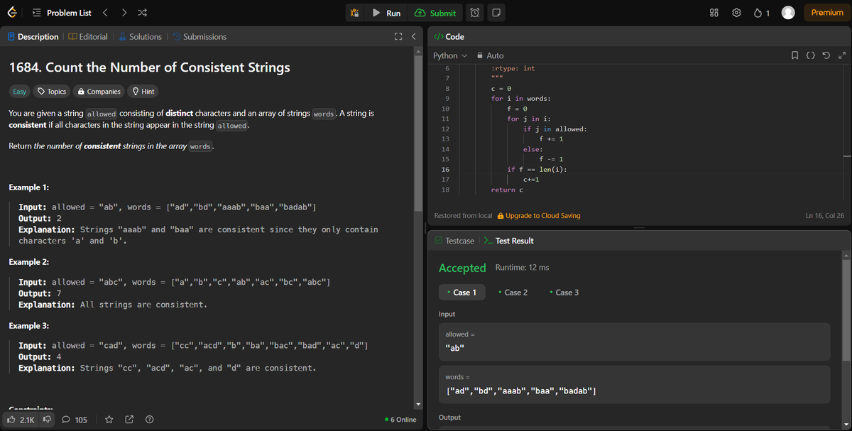 arav_mahind's tweet image. #Day17 of #30daysProductivityChallenge   

-- 📍Solved array related questions  
-- 💻Leetcode 
    - 45. Jump Game II 
    - 1684. Count the Number of Consistent Strings 
    - 2235. Add Two Integers 

#buildinpublic #DSA #LeetCode #problemsolving