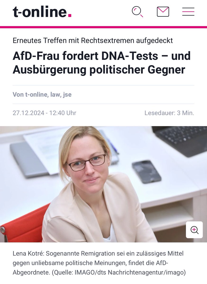 Lena #Kotre forderte schon vor Monaten eine Abschiebeindustrie (und so einiges mehr).

Wer sich wundert, dass sie sich mit Ultrarechten wie Blood &amp; Honour etc. trifft, um ihre unmenschliche Agenda voranzutreiben, ist naiv.

Sie ist ein Nazi.

Ich verachte sie zutiefst.

#fckAfD