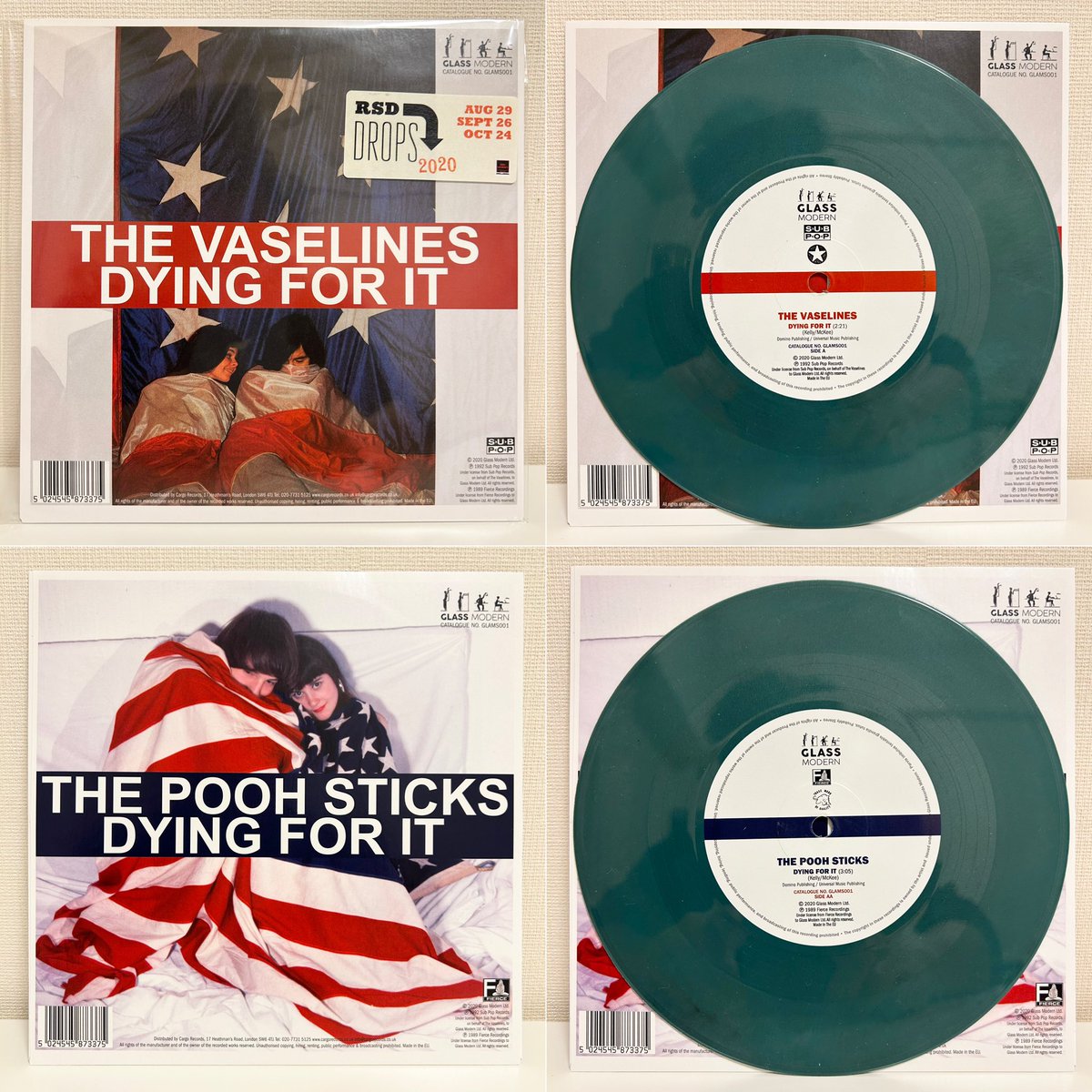 mojo_masa_mojo's tweet photo. 今年の収穫：

THE VASELINES / THE POOH STICKS
『DYING FOR IT』
7inch Single(Green Vinyl)

公式にはGreen/Purple/Greyの3色。

全て持っていますが、
微妙に今持っている緑盤と色が違うので購入。

#TheVaselines 
#Vaselines 
#EugeneKelly 
#FrancesMcKee 
#ThePoohSticks
#2024モジョ収穫 https://t.co/Da1GXvexQ1
