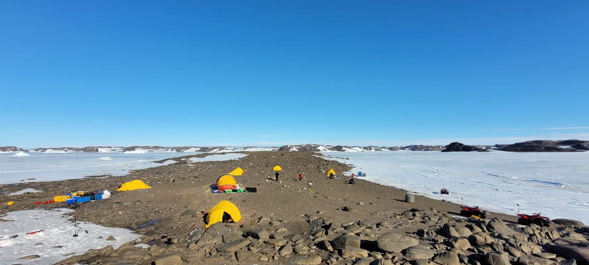 My research team &amp; our colleagues have set up their first satellite base camp in the Bunger Hills region. Next step is to drill small holes through the sea ice and survey the marine life below. #Antarctica #Marine #ecology #fieldwork