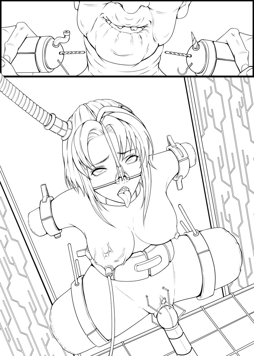 Skeb進捗で線画。敵の捕虜となり両手両足切断、キチガイキモジジイ科学者に脳ミソも破壊され従順な変態牝豚奴隷便女に作り変えられるセシル・クルーミー・・的な。7ページマンガの1ページ目。なお2ページ目から両手両足は生えます。 