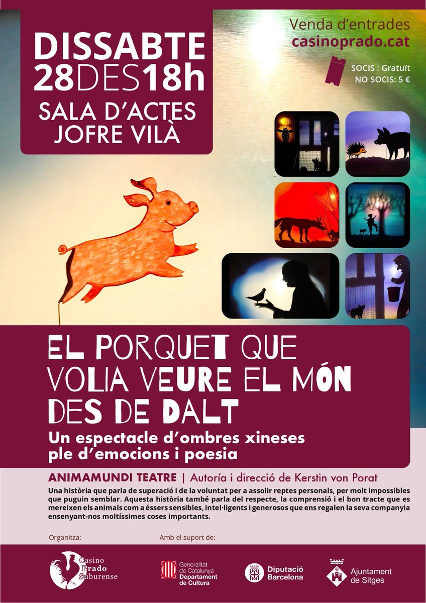 Avui dissabte 28 a les 18h vine a conèixer la història del Porquet a través d’ombres xineses i després, crea la teva propia titella! Entrades: entrapolis.com/entradas/el-po…