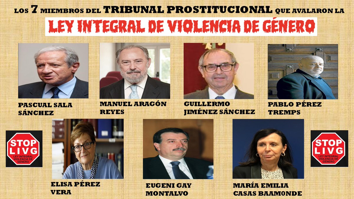 Fernand87559341's tweet image. Aquí los 7 miembros del Tribunal Prostitucional que aprobaron la inconstitucional #LIVG, y decidieron que hombres y mujeres fuéramos desiguales ante la ley.
Vergüenza de juristas que posibilitaron que esta ley hoy cumpla 20 años de dolor, sufrimiento y muerte. Toca exponerlos:
