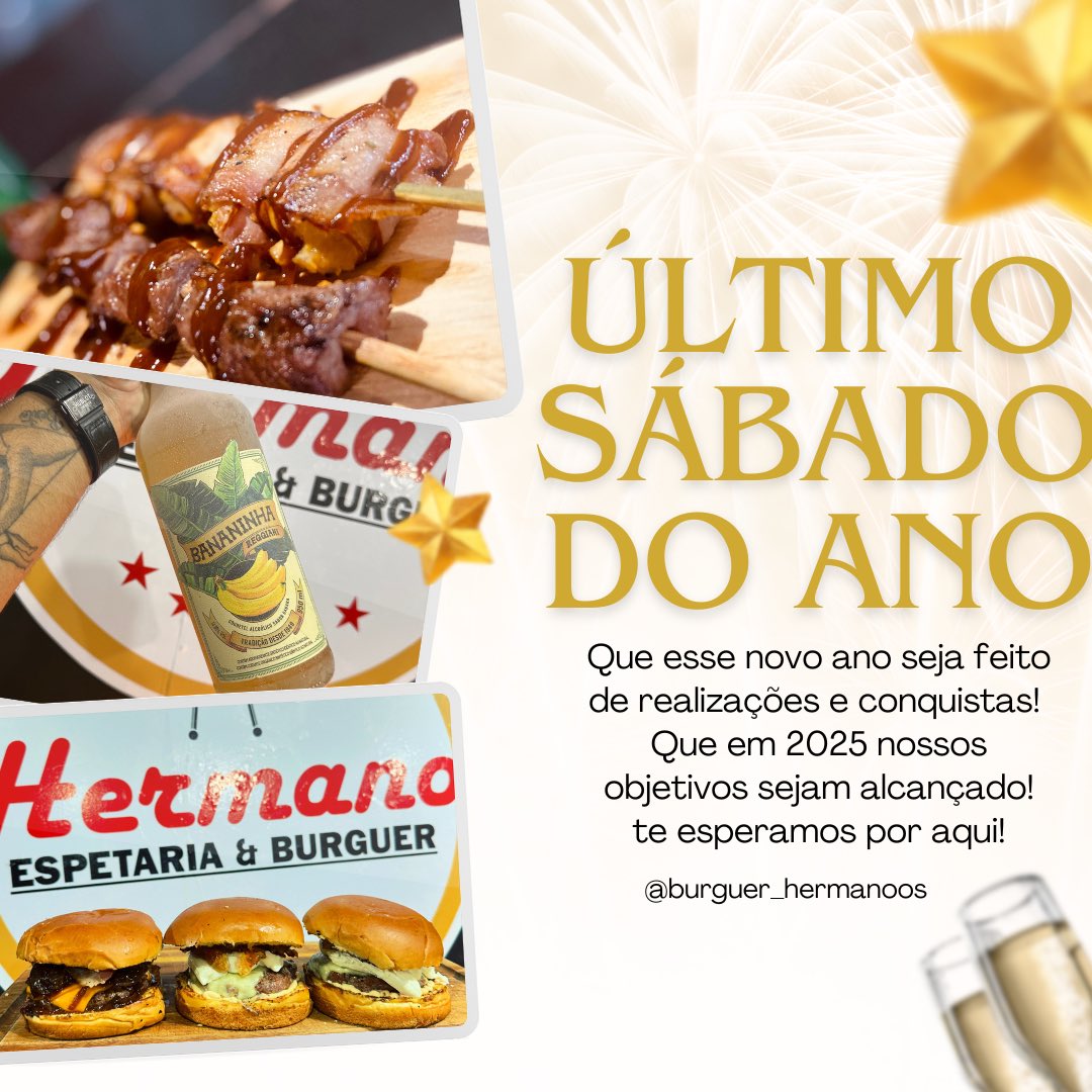 rafaborgees's tweet photo. E aí Hermanos!
Te esperamos hoje aqui pra nos despedir no último sábado do ano!
Que em 2025 vocês comam muito mais churrasquinho e muito mais hambúrguer 😂🫶🏼
Que todos seus objetivos sejam alcançados e que seja um ano de muita prosperidade pra todos nós 🙏🏽🙏🏽
#VemProHermanos https://t.co/IX2wo97Jx0