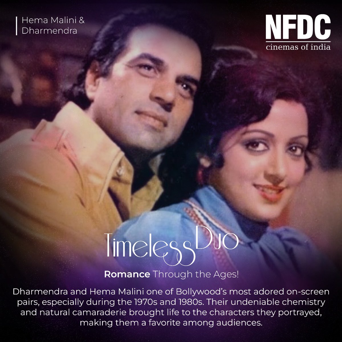 nfdcindia's tweet photo. This week Timeless Duo features the beloved on-screen magic of Dharmendra and Hema Malini, one of Bollywood’s most adored pairs from the 1970s and 1980s.
#TimelessDuo #Dharmendra #HemaMalini #Sholay #BollywoodIcons https://t.co/Kk3Vx8jhWu