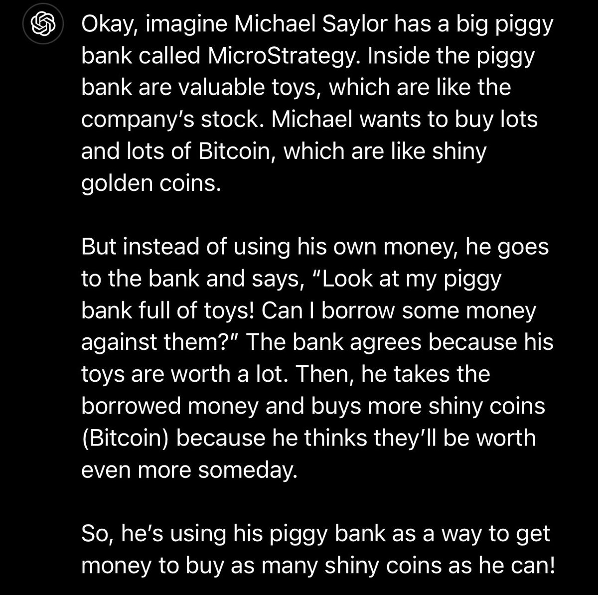 ElonTakesDC's tweet photo. Michael Saylor’s $BTC strategy explained to an elementary-level kid: 

Genius or disaster waiting to happen? https://t.co/PSwxQy4Kyj