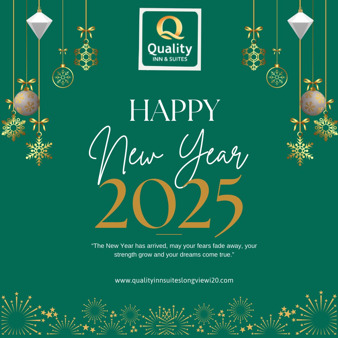 QualityLongview's tweet photo. 🎉🎆 Stay, relax, and celebrate the New Year in Longview! 
🎇🎊Happy New Year to All! 🎈🥳 
Book your stay today. 
💻 https://t.co/sFYp6vpfhC | 📞 903-234-2001
🌟 #LongviewTravel #QualityStay #Happy2025 #CelebrateWithUs https://t.co/vI7UewSYKa