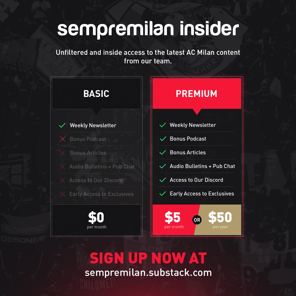 SempreMilanCom's tweet image. 📈 The Substack community is growing and we have added more benefits!
🤝 Get access to all of it, from the bonus content to the Discord server, for just $5 a month ❤🖤
👉 Sign up and try 7 days for free: sempremilan.substack.com