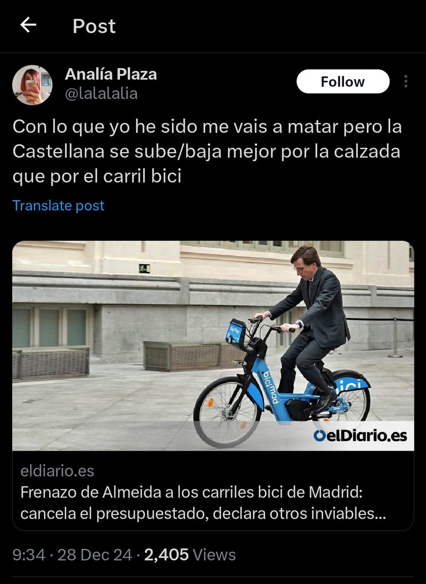 No sé si lo de Analía es inocentada, porque alguno de la plataforma CB Castellana ya dijo lo mismo.

Pero lo verdaderamente triste es que haya que hacer los carriles bici para que se den cuenta. Qué pais!!!