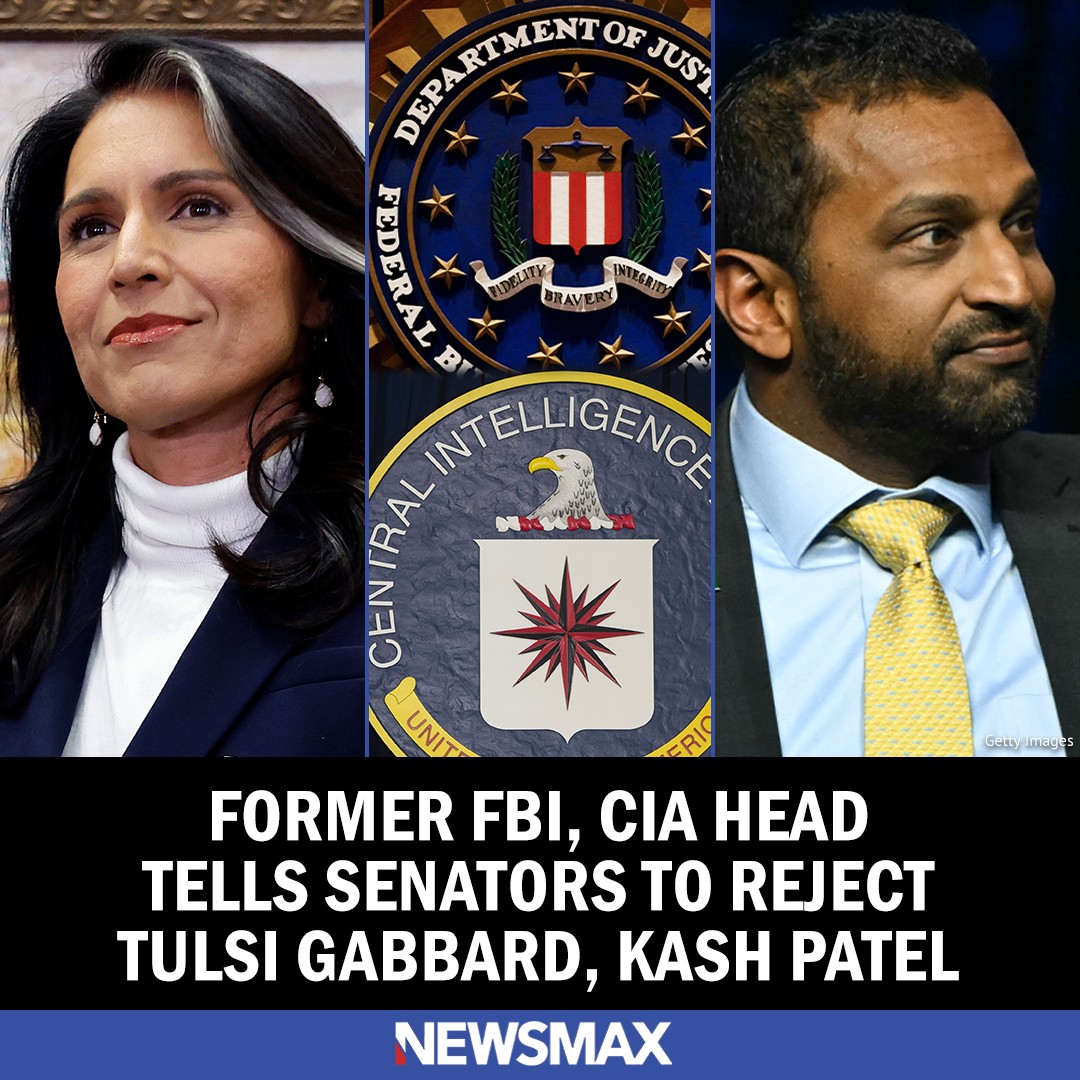 NEWSMAX's tweet photo. A former FBI director and head of the CIA is urging senators to reject Tulsi Gabbard and Kash Patel from the positions they've been nominated for by Trump: https://t.co/EnfdbrIi5E https://t.co/qGLP5Q0a0d