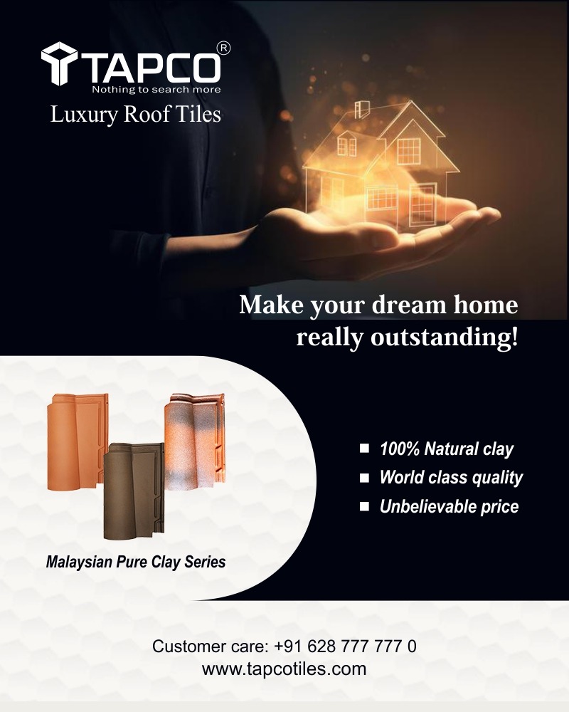 Malaysian pure clay roof tile series from TAPCO make your dream home really outstanding. World class quality, affordable price range.

For all business inquiries, Please reach out to us
+91 9388773717
Visit - tapcotiles.com

#LuxuryRoofTiles #TapcoTiles #clayrooftile
