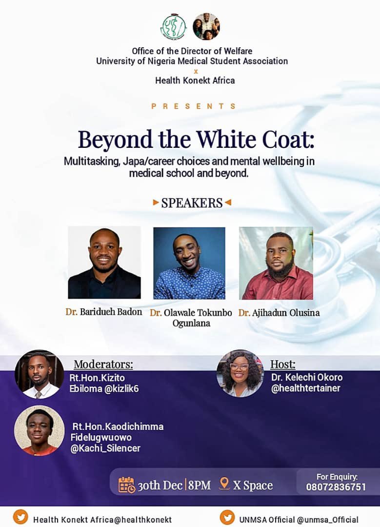 healthkonekt's tweet image. Set your reminder to listen to these seasoned speakers.
@BadonB @olawalesmd @the_beardedsina
Student rep: @Kachi_Silencer @kizlik6 of @unmsa_official
Host @healthertainer