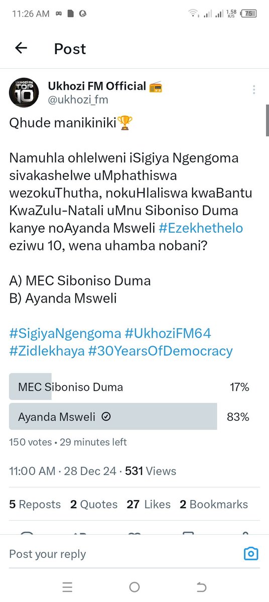 sibisithabani's tweet photo. @ukhozi_fm Akakhohlwe uDuma ngeke abuye lana, khuphuka @ayandamsweli46 https://t.co/tEyNVV9hYX