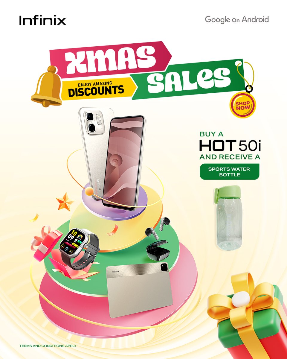 InfinixGhana's tweet photo. Buy any Hot 50 series today and claim your instant gift 🎁🤩 Act fast, limited stock available! 

🚨 Promo ends on 1st January. #XMasWithInfinix  #UltraSlimUltraDurable #Hot50Series https://t.co/PCTnAur3y4