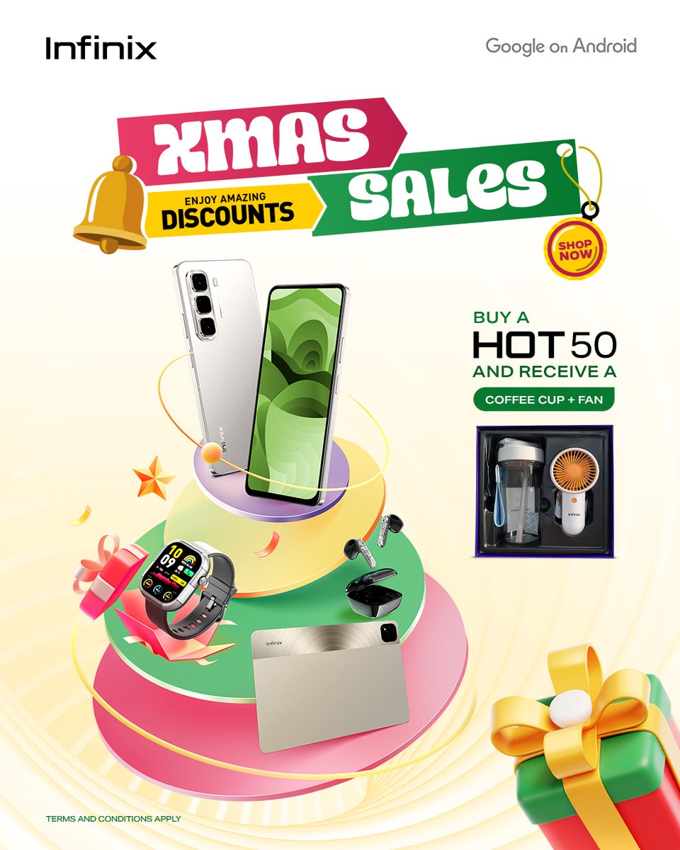 InfinixGhana's tweet photo. Buy any Hot 50 series today and claim your instant gift 🎁🤩 Act fast, limited stock available! 

🚨 Promo ends on 1st January. #XMasWithInfinix  #UltraSlimUltraDurable #Hot50Series https://t.co/PCTnAur3y4