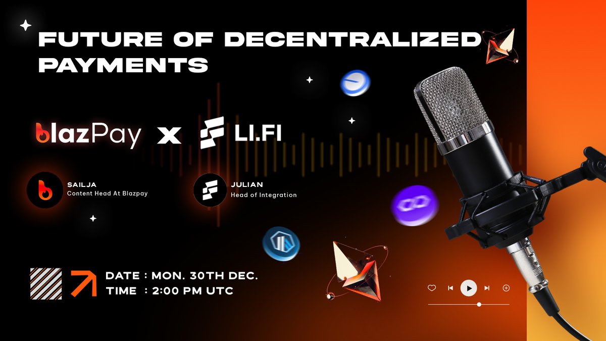 blazpaylabs's tweet photo. 🚨 AMA Alert! 🚨

Join us for the @blazpaylabs  x @lifiprotocol AMA as we dive into the Future of Decentralized Payments and discuss how we're transforming the DeFi landscape! 🚀

🗓  30th December 2024, Monday
⏰ 2:00 PM UTC

Don’t miss it! Click below to save the reminder.