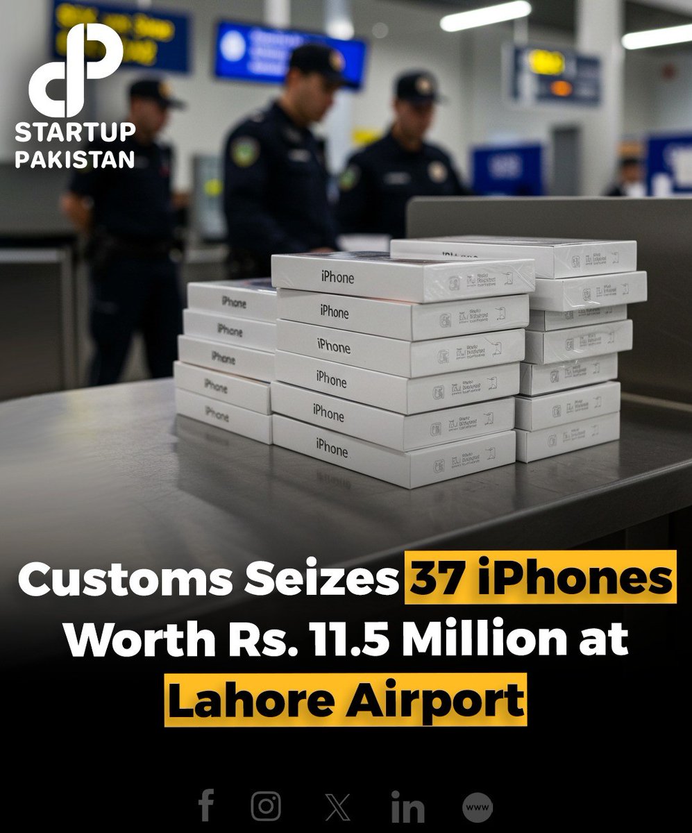 PakStartup's tweet photo. Customs officials at Lahore’s Allama Iqbal International Airport have Seiz_ed an attempt to smu_ggle 37 iPhones, worth Rs11.5 million.
#Customs #iPhoneg #LahoreAirport #Pakistan #SecurityOperations https://t.co/JmMIiKP1wK