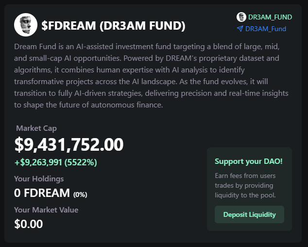<a href="/DR3AM_FUND/">DREAM Fund</a> was the last hyped launched of the <a href="/daosdotworld/">daos.world 🌎</a> for this year and they will stop accepting for new DAOs for this year.  This is the reason why I'm more bullish on <a href="/daosdotworld/">daos.world 🌎</a>  than <a href="/daosdotfun/">daos.fun</a> since they are not just launching multiple DAOs at the same time.