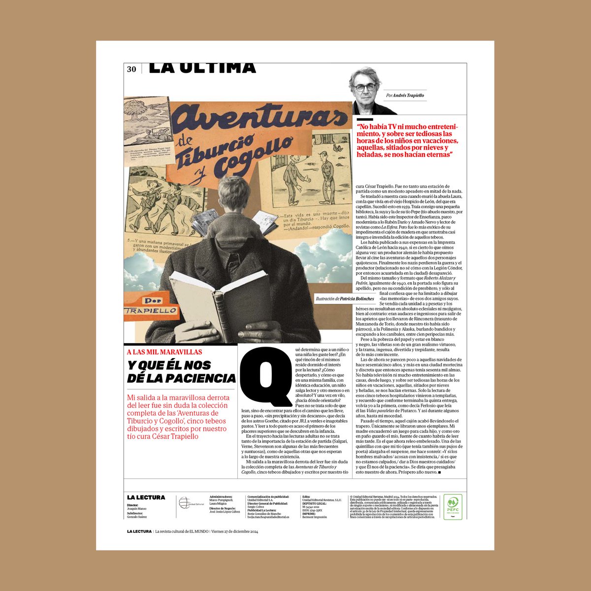 laboliespat's tweet photo. QUE ÉL NOS DÉ LA PACIENCIA.

Ilustración para @LaLectura_EM de @elmundoes 

Artículo de @TrapielloAndres 
D.A. @Maria_Gonzalz_ 

Viernes 27.12.24

#elmundo #lalectura #trapiello #alasmilmaravillas #ilustracion #press #editorialillustration #ilustracioneditorial #patriciabolinches https://t.co/tfiopnJJeY