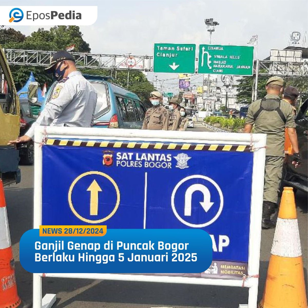 Wadirlantas Polda Jawa Barat AKBP Edwin Affandi mengatakan, ganjil genap diterapkan hingga tanggal 5 Januari 2025. Ganjil genap diterapkan guna membatasi volume kendaraan ke Puncak.

#epospedia