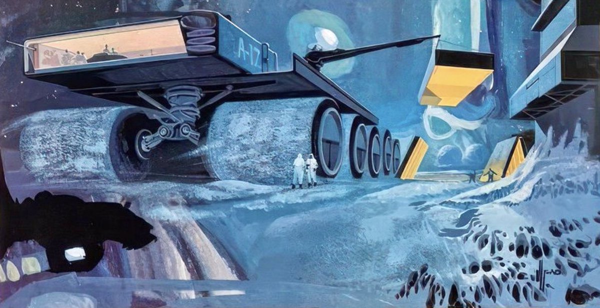 HumanoidHistory's tweet photo. Arctic Mobile Operation Base, illustrated by Syd Mead for U.S. Steel, 1965. https://t.co/isv2XicdoB