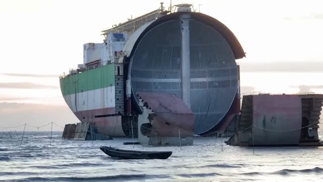Shipbreaking of LNG tankers leaves otherworldly remains.