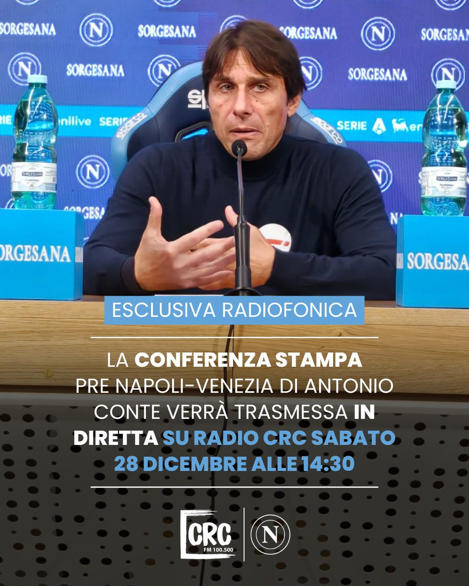 Ascolta le parole di mister #Conte in conferenza stampa pre #NapoliVenezia su Radio CRC in esclusiva radiofonica 🔵

Seguici in diretta 

📻 FM 100,5 MHZ
 su crcnews.it o CH 84 del digitale terrestre 📺
📲 ascoltaci sull’app gratuita di #RadioCRC
in live su Yt ▶️