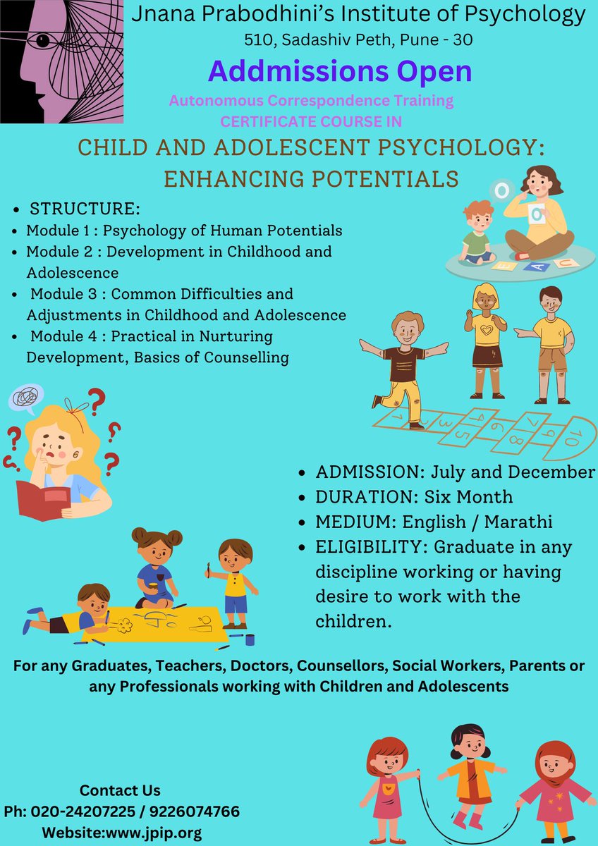 Admissions for 'Child and Adolescent Psychology: Enhancing Potentials' Course