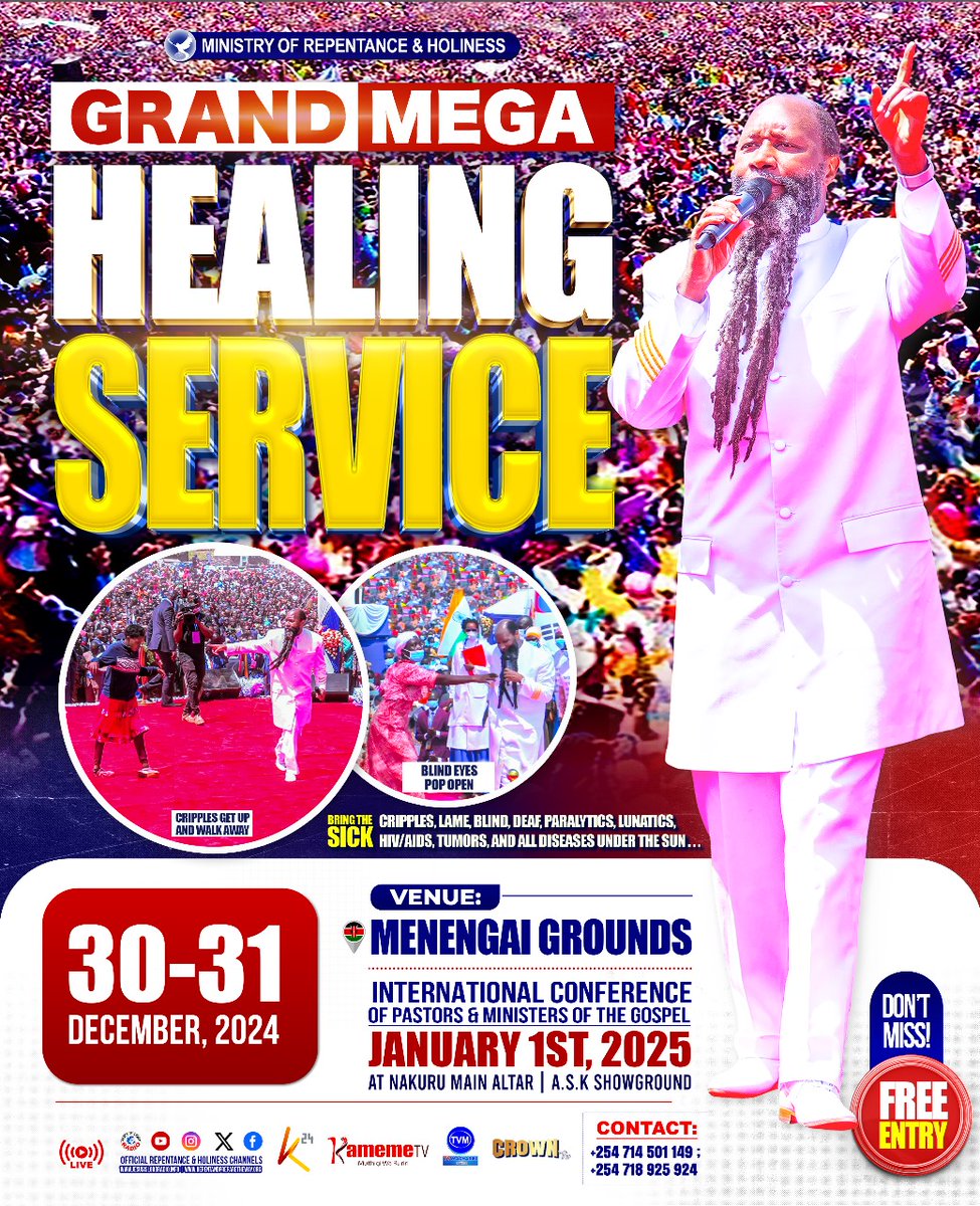 Catch the Grand Mega Healing Service that will be LIVE on <a href="/K24Tv/">K24 TV</a>.