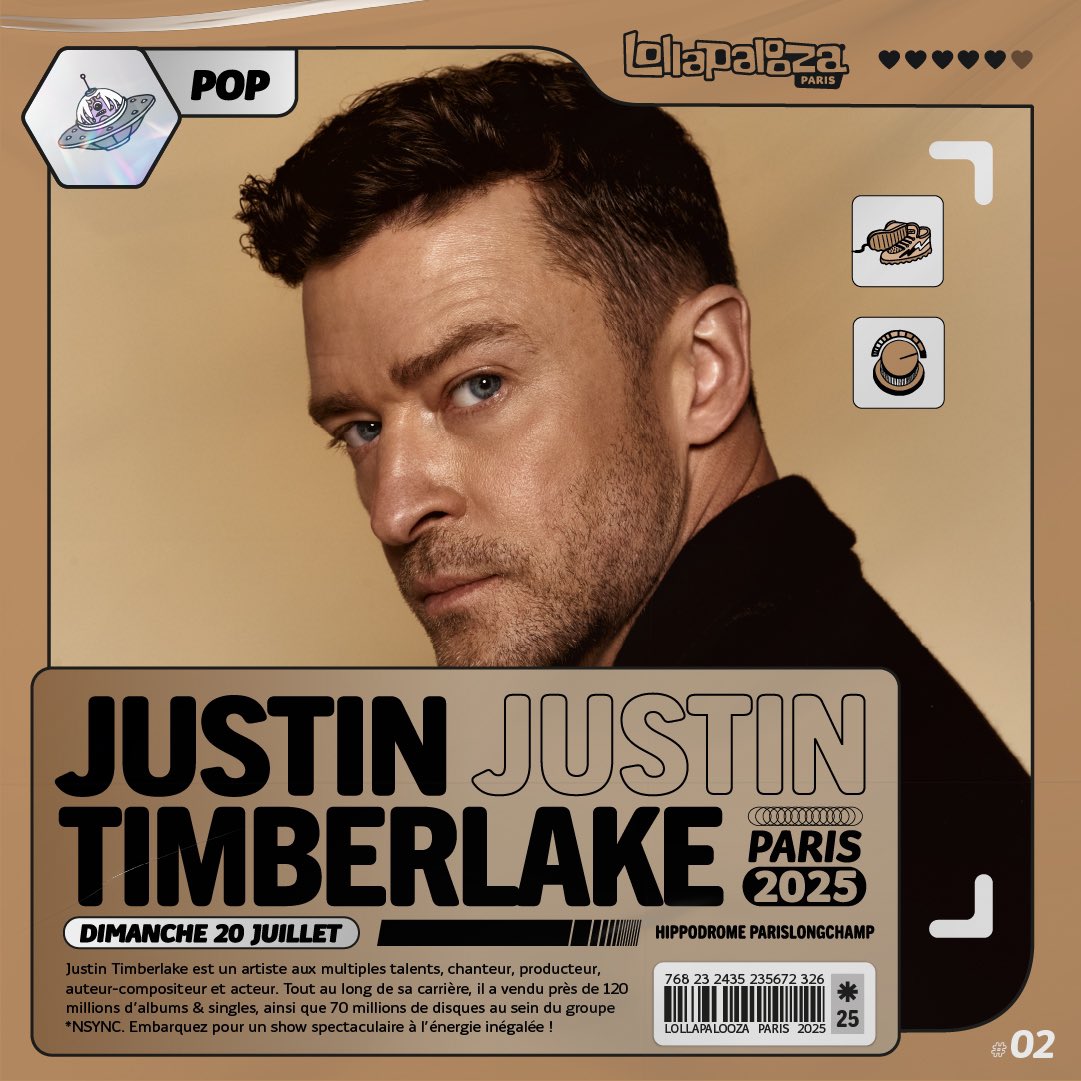 Lollapalooza Paris (@lollapaloozafr) on Twitter photo 🃏 JUSTIN TIMBERLAKE | « Can’t stop the feeling! » <a href="/jtimberlake/">Justin Timberlake</a> revient en France et ça se passera à Lolla ! Garde bien ton énergie : le dimanche 20 juillet promet d’être furieux ! 🔥
🗓️ 18-19-20 juillet 2025
🎫 Pass disponibles sur lollaparis.com 🃏 JUSTIN TIMBERLAKE | « Can’t stop the feeling! » <a href="/jtimberlake/">Justin Timberlake</a> revient en France et ça se passera à Lolla ! Garde bien ton énergie : le dimanche 20 juillet promet d’être furieux ! 🔥
🗓️ 18-19-20 juillet 2025
🎫 Pass disponibles sur lollaparis.com