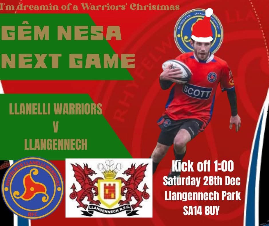 GwilWarriors's tweet photo. 2 games in 3 days? It must be Christmas!🎅🏼
⚔️ @RFCLlangennech 
🏆 Lewi Cup
🏉 1pm 🕐 
🗺️ Llangennech Park (cricket field)
📍 SA14 8UY
Kearney JW 💯 cap
All welcome Croeso i pawb
@AllWalesSport @rlloydpr @LdWales @Sheggs123 @kieran572 @IncRugbyDC @welshclubrugby @LlanelliStar https://t.co/yXkS9ogYv8