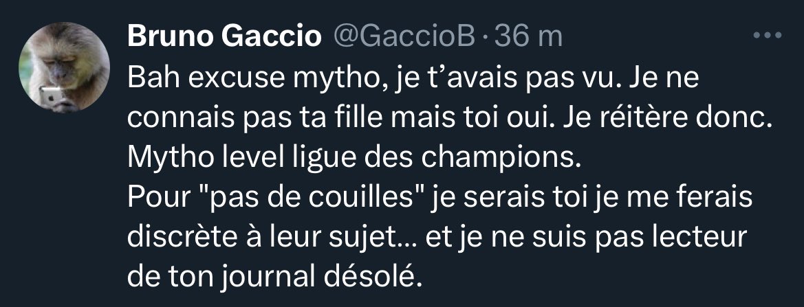 BanonTristane's tweet photo. Cette réponse, vide d’arguments, mais pleine de testostérone, n’est pas sans me rappeler les violences de mâle alpha dont j’ai été témoin par le passé. https://t.co/T8ANt8iMvF