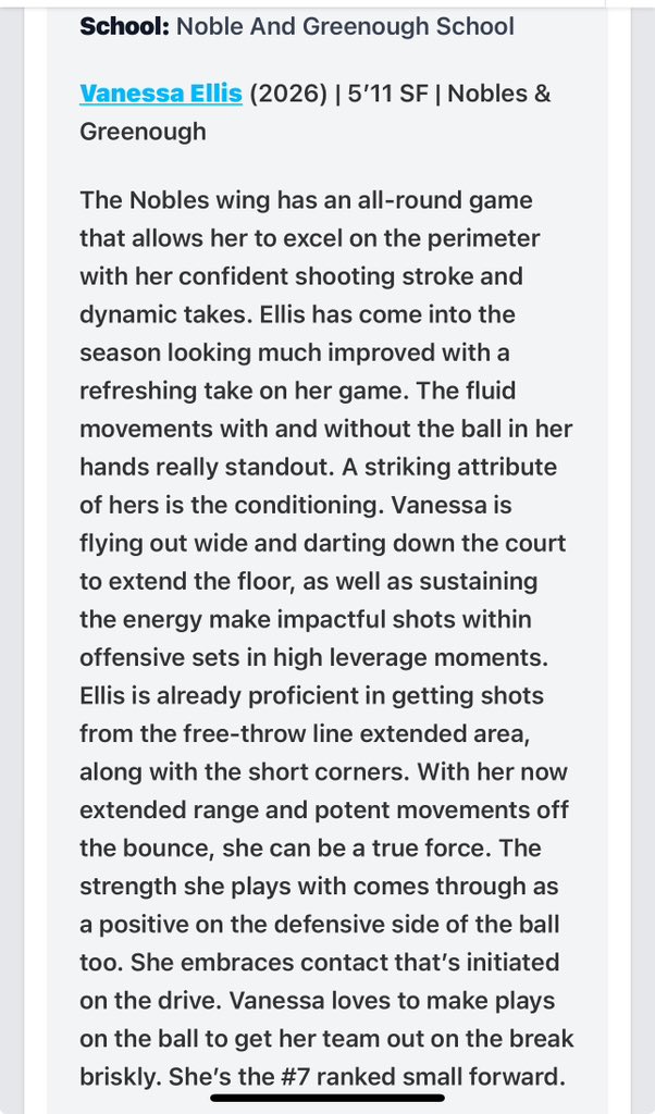 Vanessa Ellis (@vanessa_ellis5) on Twitter photo Thank you so much <a href="/PGHNewEngland/">Prep Girls Hoops New England</a> for the write up!!!@NEPSGBCA <a href="/Ngvbasketball/">Nobles Girls Varsity Basketball</a> <a href="/ShootingTouchMA/">Shooting Touch Boston</a> 🔥🔥#AllGloryToGod✝️ Thank you so much <a href="/PGHNewEngland/">Prep Girls Hoops New England</a> for the write up!!!@NEPSGBCA <a href="/Ngvbasketball/">Nobles Girls Varsity Basketball</a> <a href="/ShootingTouchMA/">Shooting Touch Boston</a> 🔥🔥#AllGloryToGod✝️