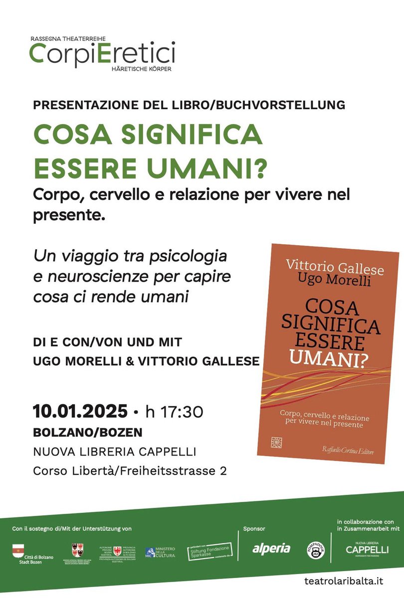 ugo morelli (@ugomorelli) on Twitter photo Il nostro libro continua a suscitare dialogo e confronto. Nel ringraziare tutti coloro che ci mostrano attenzione e interesse, comunichiamo che il 10 gennaio 2025 a Bolzano ci sarà il primo di una serie di incontri previsti per il nuovo anno, <a href="/GalleseVittorio/">Vittorio Gallese</a> e <a href="/UgoMorelli/">ugo morelli</a> Il nostro libro continua a suscitare dialogo e confronto. Nel ringraziare tutti coloro che ci mostrano attenzione e interesse, comunichiamo che il 10 gennaio 2025 a Bolzano ci sarà il primo di una serie di incontri previsti per il nuovo anno, <a href="/GalleseVittorio/">Vittorio Gallese</a> e <a href="/UgoMorelli/">ugo morelli</a>
